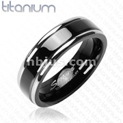 Solid Titanium Black Band with Double Stripe Ring  