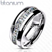 Solid Titanium with Square CZ Stone Band Ring