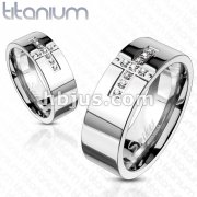 Solid Titanium Cross Paved Multi CZs Band Ring
