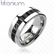 Solid Titanium Black IP Toothed Groove Center Band Ring