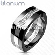 Solid Titanium 2-Tone Black IP Multi-CZ Square Ring