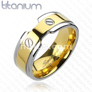 Solid Titanium 2-Tone Gold IP with Double Screws Design Band Ring