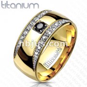 Solid Titanium Gold IP Crescent Design Multi-CZs Band Ring