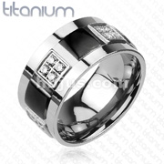 Solid Titanium 2-Tone Black IP and Multi-CZ Blox Band Ring