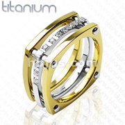 Solid Titanium with IP Gold and CZ Stones Ring