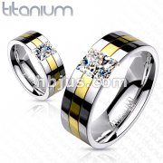Solid Titanium with Gold Plated with CZ Stone Ring