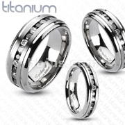 Solid Titanium Black & Clear CZ Inlay Brushed Center Band Ring