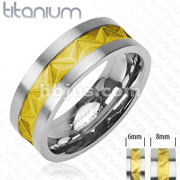 Solid Titanium with Mayan Inspired Gold Plated Inlayed Ring