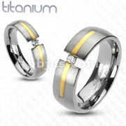 Solid Titanium Brushed Gunmetal with Gold IP CZ Accent Ring