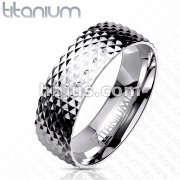 Solid Titanium with Snake Skin Design Ring