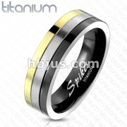 Solid Titanium with Gold Plated and Onyx Colored Edged Ring