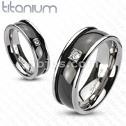 Solid Titanium Black IP Round Center with CZ Band Ring