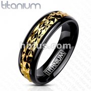 Solid Titanium with a Gold Accented Band on Black Ring