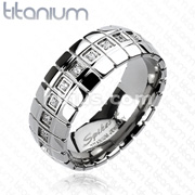Solid Titanium Cross Etched Groove Multi-CZ Band Ring