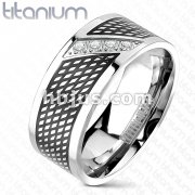 Solid Titanium Black IP with 4 CZs Modern Band Ring