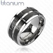 Solid Titanium Double Grooved Black IP Stripes with Multi CZ Ring
