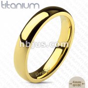 Solid Titanium Gold IP 4mm Wide Classic Band Ring