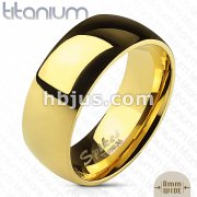 Solid Titanium Gold IP 8mm Wide Classic Band Ring