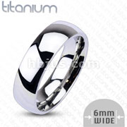 Solid Titanium 6mm Wide Glossy Mirror Polished Traditional Wedding Band Ring