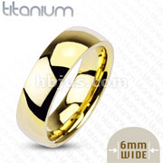 Gold IP Solid Titanium 6mm Wide Glossy Mirror Polished Traditional Wedding Band Ring