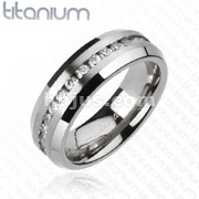 Solid Titanium Brushed Center Multi Round CZ Around Band Ring
