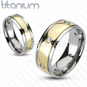 Solid Titanium Gold IP Center with Multi-CZs Dome Band Ring