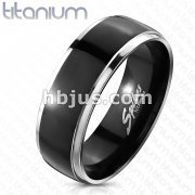 Solid Titanium 2-Tone Black Dome Band Ring