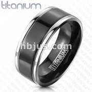 Solid Titanium 2-Tone Black IP Center Grooved Band Ring