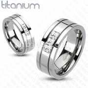 Solid Titanium Triple CZ Grooved Band Ring