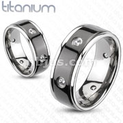 Solid Titanium Black IP Center Multi Clear CZ Grooved Band Ring