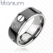 Solid Titanium Black IP Center Multi Bolts Grooved Band Ring