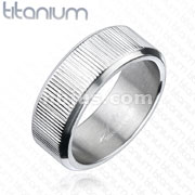 Solid Titanium Multi Grooves Beveled Edge Band Ring