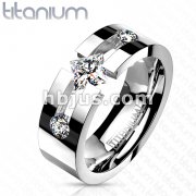 Solid Titanium Triple CZ Princess Cut Center Band Ring
