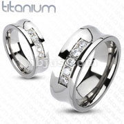 Solid Titanium 5 CZ Concave Band Ring