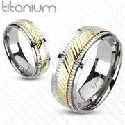 Solid Titanium 2-Tone Gold IP Dia Cut Center with Milled Edges Band Ring