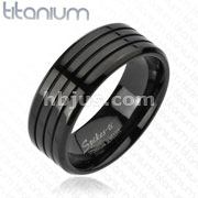 Solid Titanium Black IP Multi Groove Band Ring