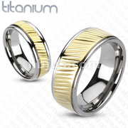 Solid Titanium Diagonal Multi-Mill Grooves Gold IP Band Ring