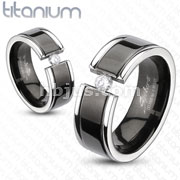 Solid Titanium Black IP Center Grooved Band Ring with CZ