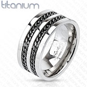 Solid Titanium Black IP Double Chain Links Band Ring