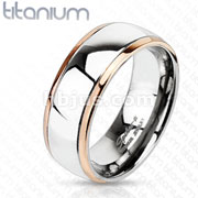 Solid Titanium Rose Gold IP Edged Dome Band Ring