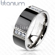Solid Titanium Black IP Triple CZ Stripe Accented Band Ring