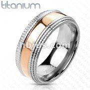 Solid Titanium Rose Gold IP Centered Beveled Machined Edge Band Ring