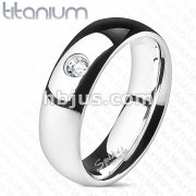 Solid Titanium Solitaire CZ Centered Dome Band Ring
