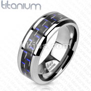 Solid Titanium Blue Carbon Fiber Inlay Band Ring