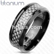 Black IP Titanium White Silver Carbon Fiber Inlay Center Band Ring