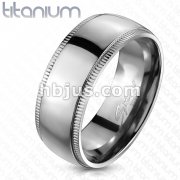 Solid Titanium Line Groved Edge with Dome Center Band Ring