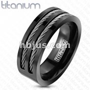 Solid Titanium Black Two Wire in Slit Center Band Ring