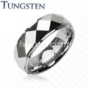 Tungsten Carbide Faceted Ring With Drop Down Edges