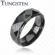 Black IP Tungsten Carbide Faceted Ring With Drop Down Edges