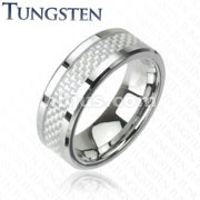 Tungsten Carbide Ring with White Carbon Fiber Center Inlay